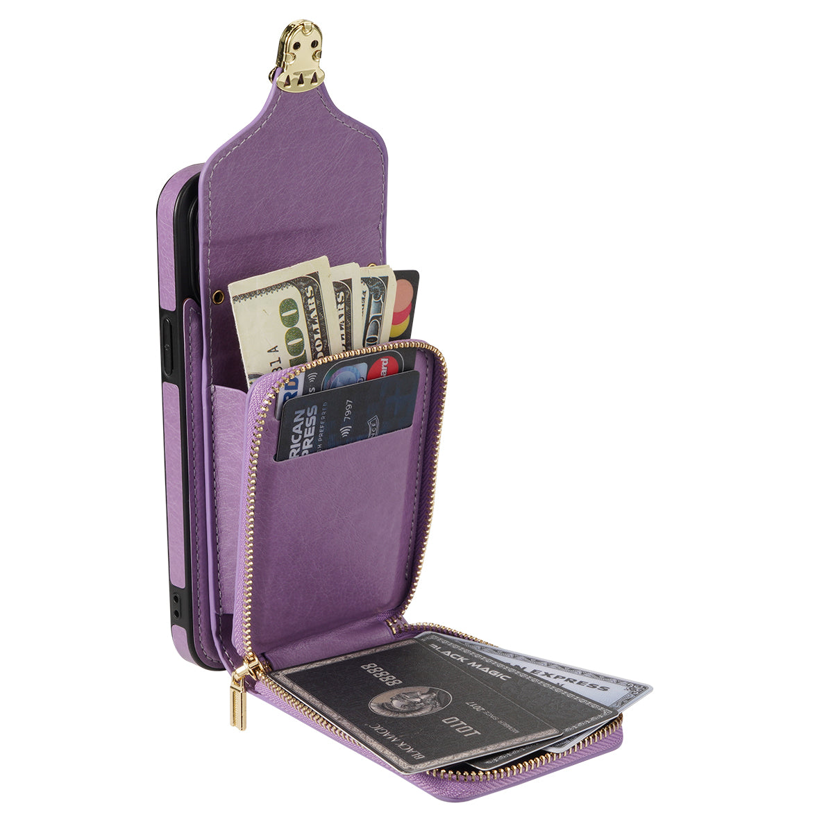 Zipper Phone Cover for iPhone 12/12 Pro 6.1 inch PU Leather Coated TPU Card Holder Kickstand Case Zipper Phone Cover for iPhone 12/12 Pro 6.1 inch PU Leather Coated TPU Card Holder Kickstand Case